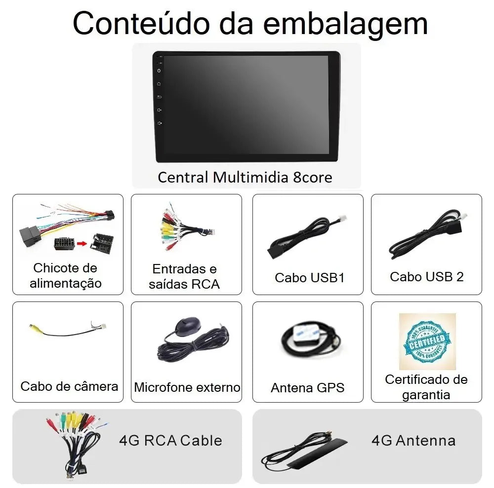Central Multimidia OCTACORE PRO UNIVERSAL Tela QLED IPS NAVPRO Carplay + Android Auto sem fio
