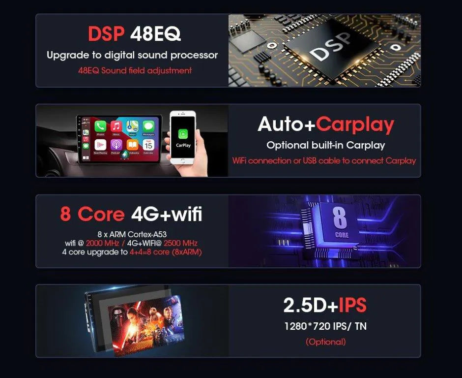 Central Multimidia OCTACORE PRO UNIVERSAL Tela QLED IPS NAVPRO Carplay + Android Auto sem fio